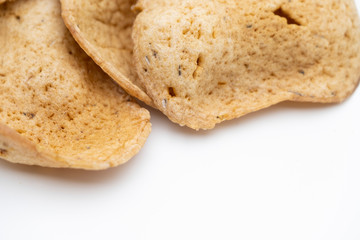 Traditional Thai snack, Rice cracker mix fish meat on white background