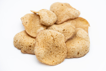 Traditional Thai snack, Rice cracker mix fish meat on white background