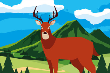 deer happy autumn season flat design