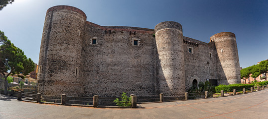 Panoramic view of the Ursino castle in Catania in Sicily, Italy.