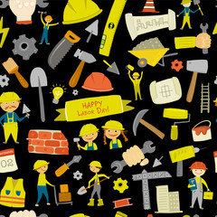Builder's day. Seamless pattern for your design