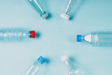 plastic bottle top view, the concept of plastic recycling