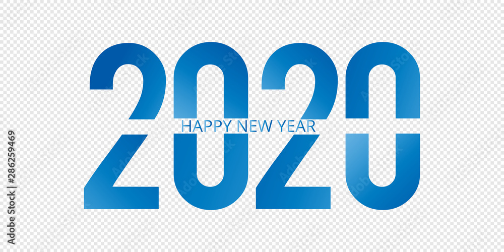Poster 2020 happy new year. 2020 modern text vector luxury design blue color.