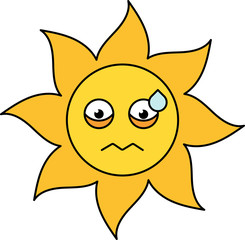 Nervous sun emoticon outline illustration