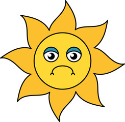 Unhappy sun emoji outline illustration