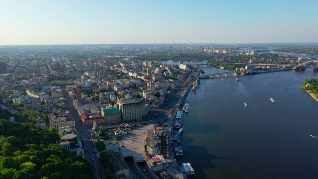 Aerial view of the Podolsky district of Kyiv, Ukraine