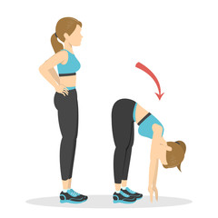 Bend forward exercise. Woman doing fitness in the gym