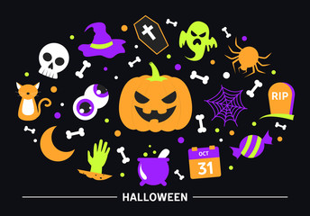 Halloween set. Collection of horror symbol, holiday