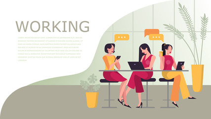 Working web banner concept. People working at the desk