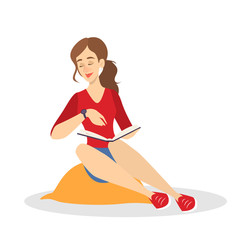 Young woman sitting and reading book concept
