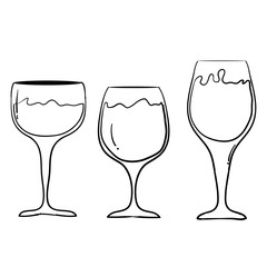 Vector set of wine glasses goblets in ink hand drawn style cartoon style illustration