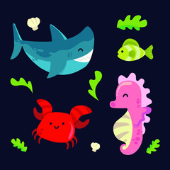cute sea animal flat design character 