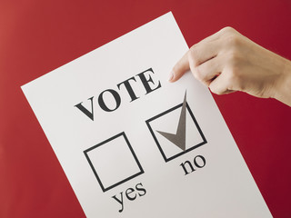 Woman showing her choice on the referendum