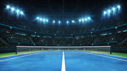 Blue Tennis Court And Illuminated
