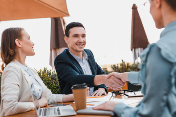 Business partners having a strategic agreement during the meeting