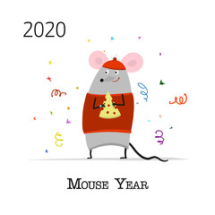 Funny mouse, symbol of 2020 year. Banner for your design