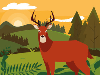 deer happy autumn season flat design