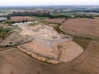 aerial view of a quarry - stones and sands for construction, open pit mine, extractive industry