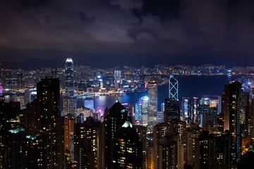 Fototapeta na wymiar Hong Kong night skyline modern cityscape view from the Victoria peak