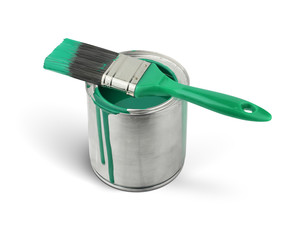 paint in metal can with brush, isolated on white, clipping pass © dimj