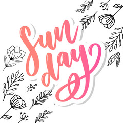 Sunday - Vector hand drawn lettering phrase. Modern brush calligraphy for blogs and social media.