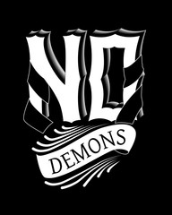 Illustration with label logotype no demons inside. For no alcohol drinks, festivals, parties