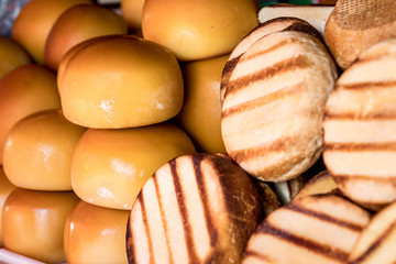 Traditional romanian  smoked sheep cheeses cas and cascaval