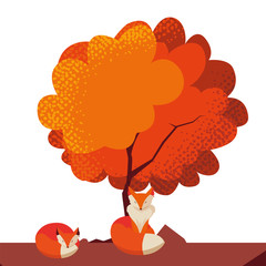 fox mammal happy autumn season flat design