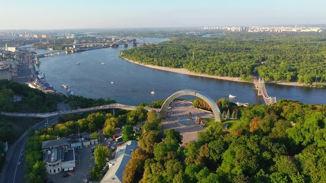 Drone footage Aerial view of Friendship of Nations Arch in Kiev, Ukraine