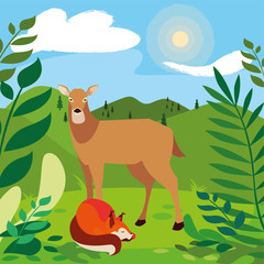 Obraz na płótnie Canvas fox and deer happy autumn season design