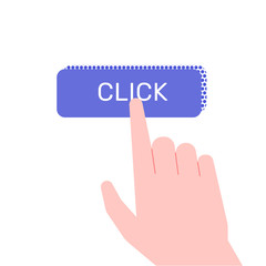 The user press a button with a finger.  Vector illustration with hand for landing pages.