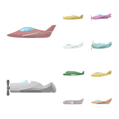 Vector design of aircraft and commercial icon. Set of aircraft and aviation vector icon for stock.