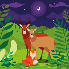 Obraz na płótnie Canvas deers and fox happy autumn season