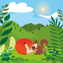 fox and squirrel happy autumn season design