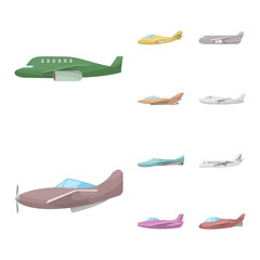 Isolated object of aircraft and commercial logo. Set of aircraft and aviation vector icon for stock.