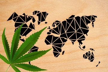 Marijuana And Wooden World Map Black Cubist Continents from down Left