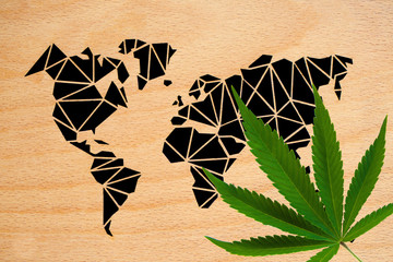 Marijuana And Wooden World Map Black Cubist Continents from down Right