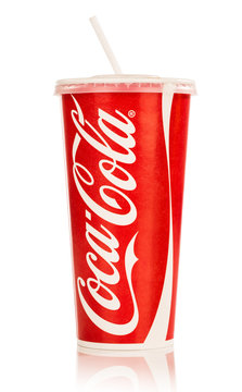 Paper cups of Coca-Cola.