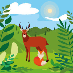 Obraz na płótnie Canvas fox and deer mammal happy autumn season design