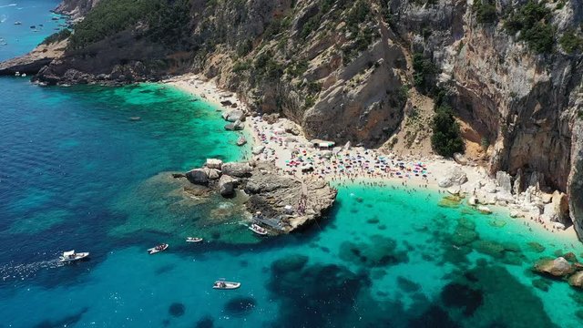 Cala Mariolu view from above. Cala Mariolu famous beach. Italy Sardinia Nuoro province National Park of the Bay of Orosei and Gennargentu Cala Mariolu listed as World Heritage. Sardinia, Italy.
