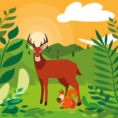 deer and squirrel happy autumn season design