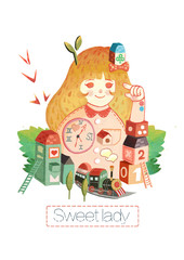 Girls, literature, small fresh, beautiful women, girls, girls, children, children, toys, candy, sweet, lovely, budding, pink, illustrations, sweet, strawberries, trains, building blocks, teasing, frui