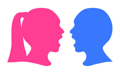 Silhouette girl and boy, communication or argument