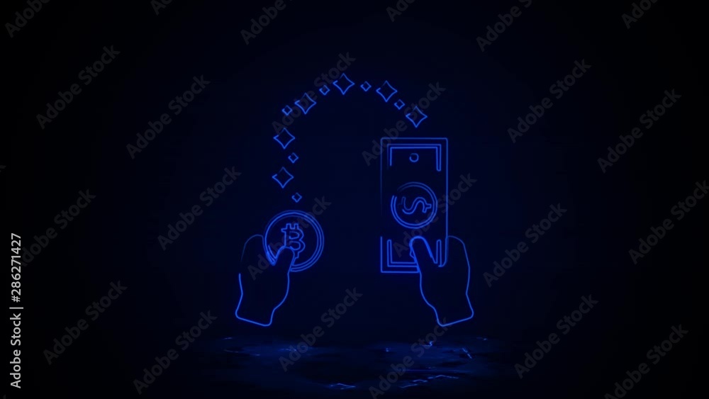 Poster currency exchange symbol with arrow in neon effect mp4 video on dark background