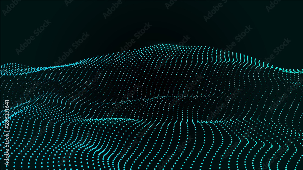 Poster abstract colour wave dots on black background. 3d. big data. network connection. technology backgrou