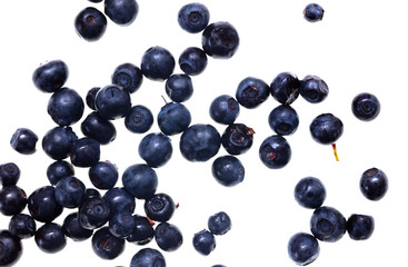 Ripe blueberries on a white background