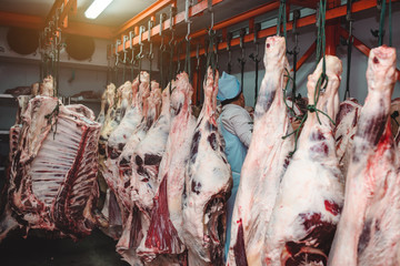 Meat barns or cold rooms for keeping good quality beef from a butcher shop.