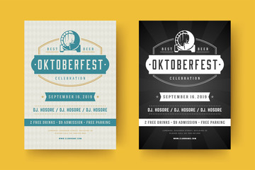Oktoberfest flyers or posters retro typography templates willkommen zum beer festival celebration vector illustration