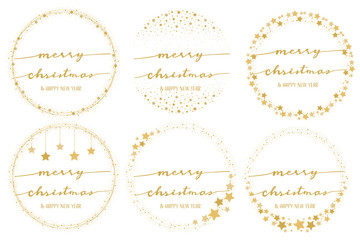golden star wreath with hand written merry christmas calligraphy