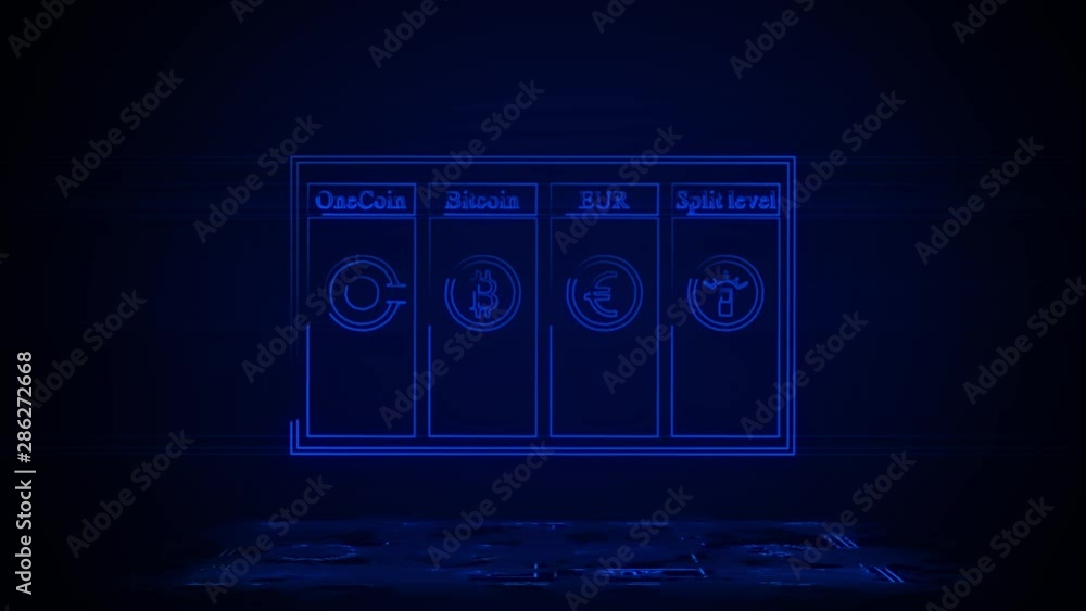 Poster cryptocurrency and blockchain concept onboarding app screens in neon effect mp4 video on dark backgr